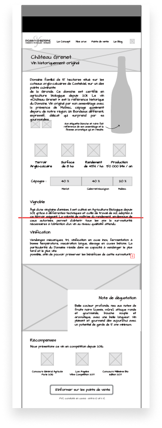 Webdesign Balsamiq wireframe fiche vin